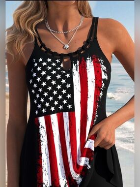 Modlily American Flag Tankini Large